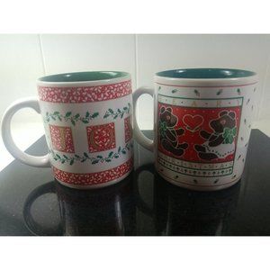 Vintage Christmas Mugs K.I.C., Joy and Beary Christmas Mugs Made in Korea